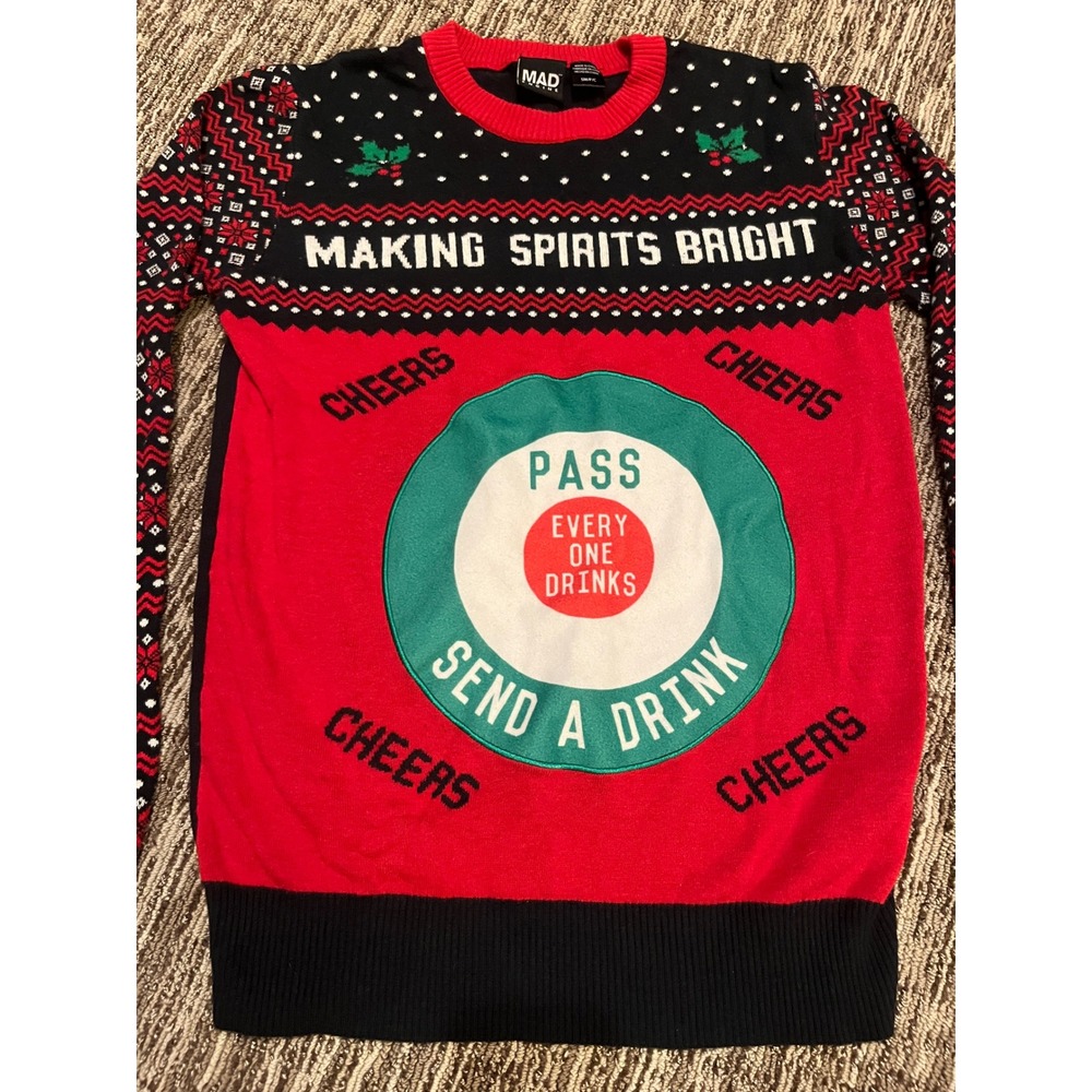 Mad Engine Womens Small Making Spirits Bright Drinking Ugly Christmas Sweater. S